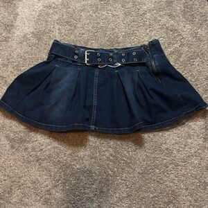 Refuge Dark Blue Denim Mini Skirt with Belt